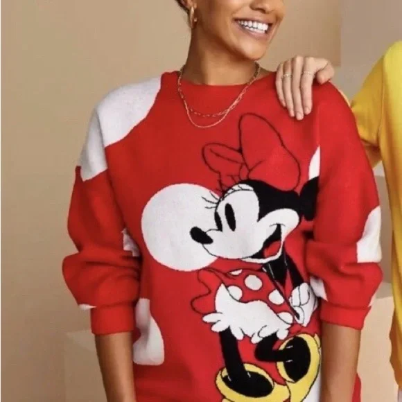 Disney Minnie Mouse Sweater Red White Polka Dots PLUS SIZE 2X Pullover Knit NWT - Picture 2 of 11